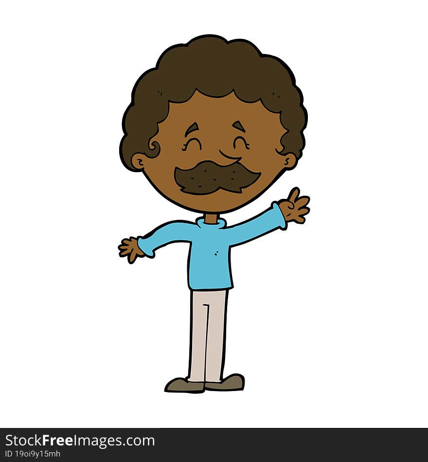 Cartoon Man With Mustache Waving