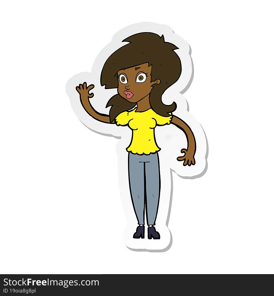 Sticker Of A Cartoon Pretty Woman Waving