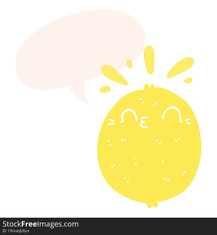 cute cartoon lemon and speech bubble in retro style