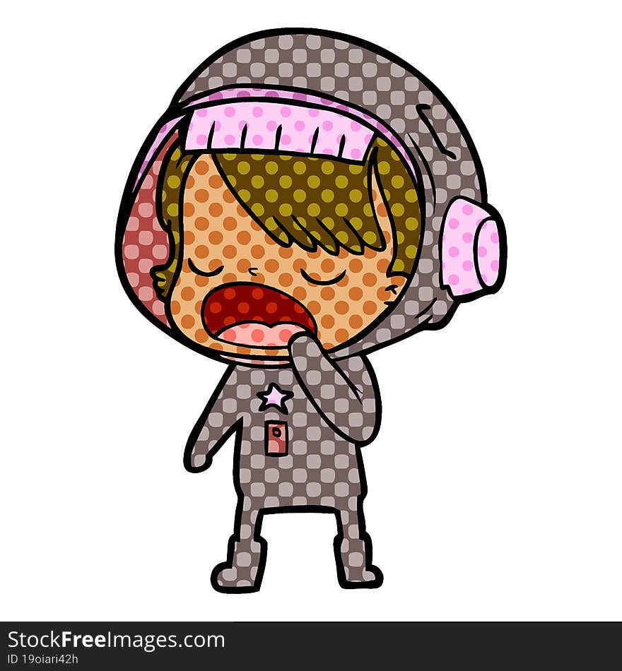 cartoon astronaut woman yawning. cartoon astronaut woman yawning