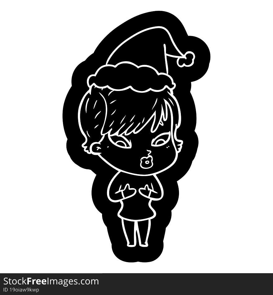 cartoon icon of a woman wearing santa hat