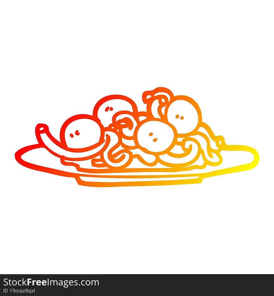 Warm Gradient Line Drawing Cartoon Spaghetti And Meatballs