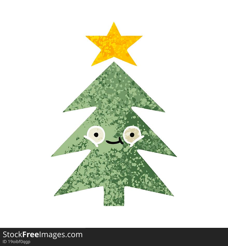 retro illustration style cartoon christmas tree