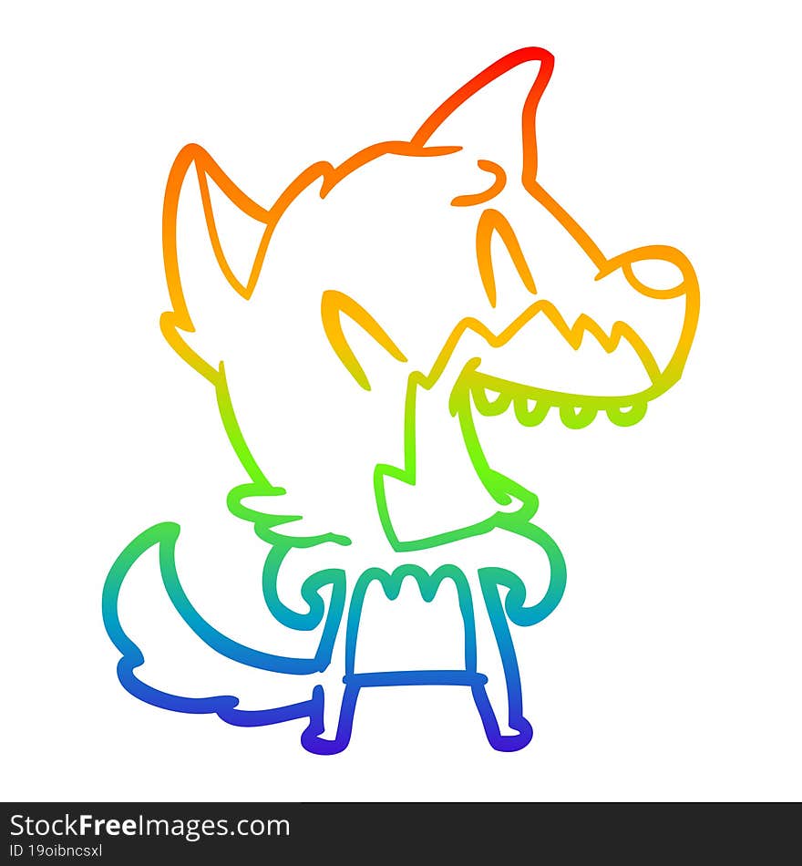 rainbow gradient line drawing of a laughing fox cartoon