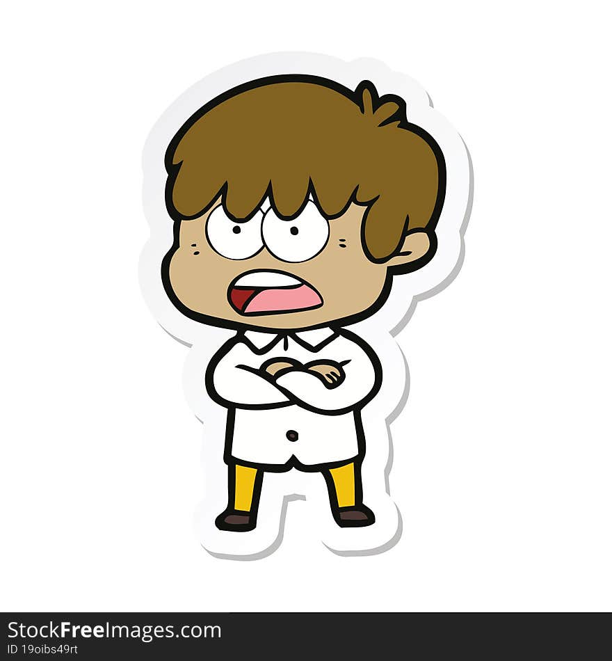 Sticker Of A Worried Cartoon Boy