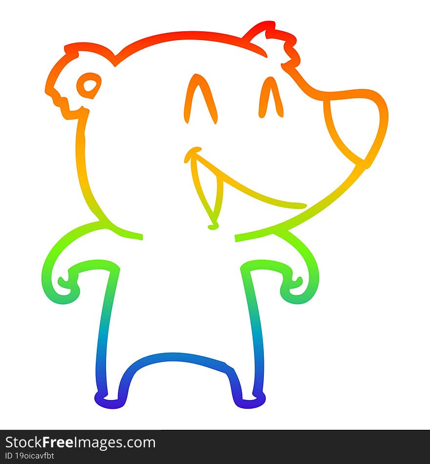 rainbow gradient line drawing of a laughing bear cartoon