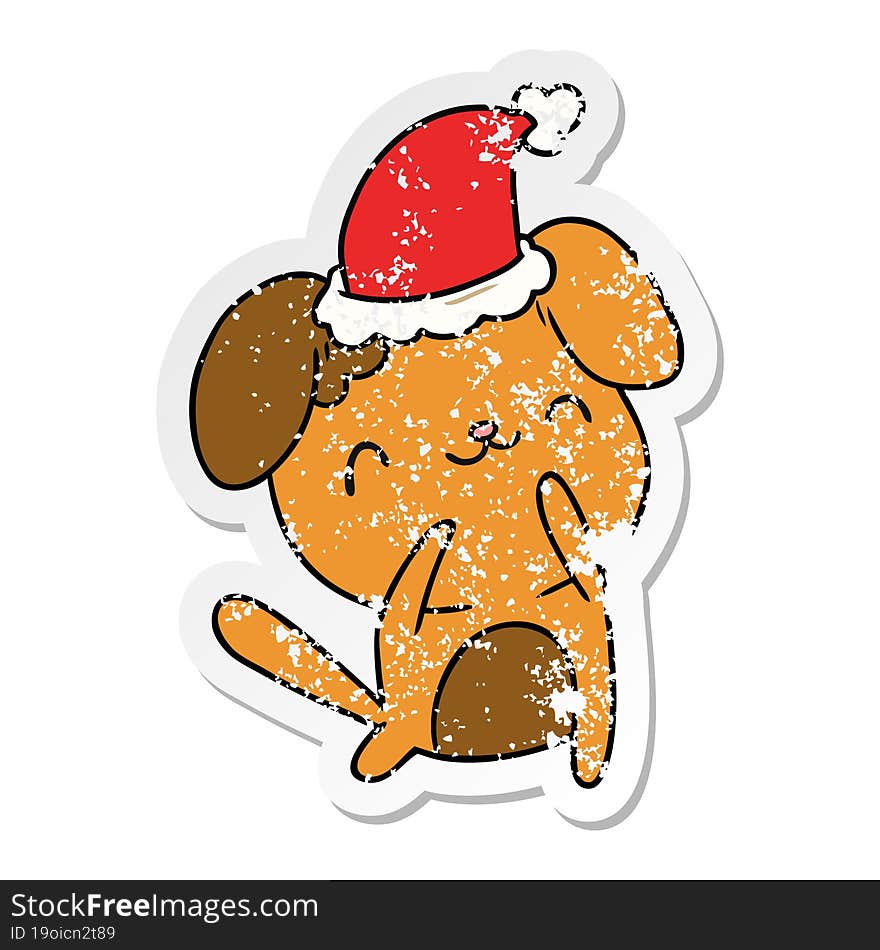 christmas distressed sticker cartoon of kawaii dog