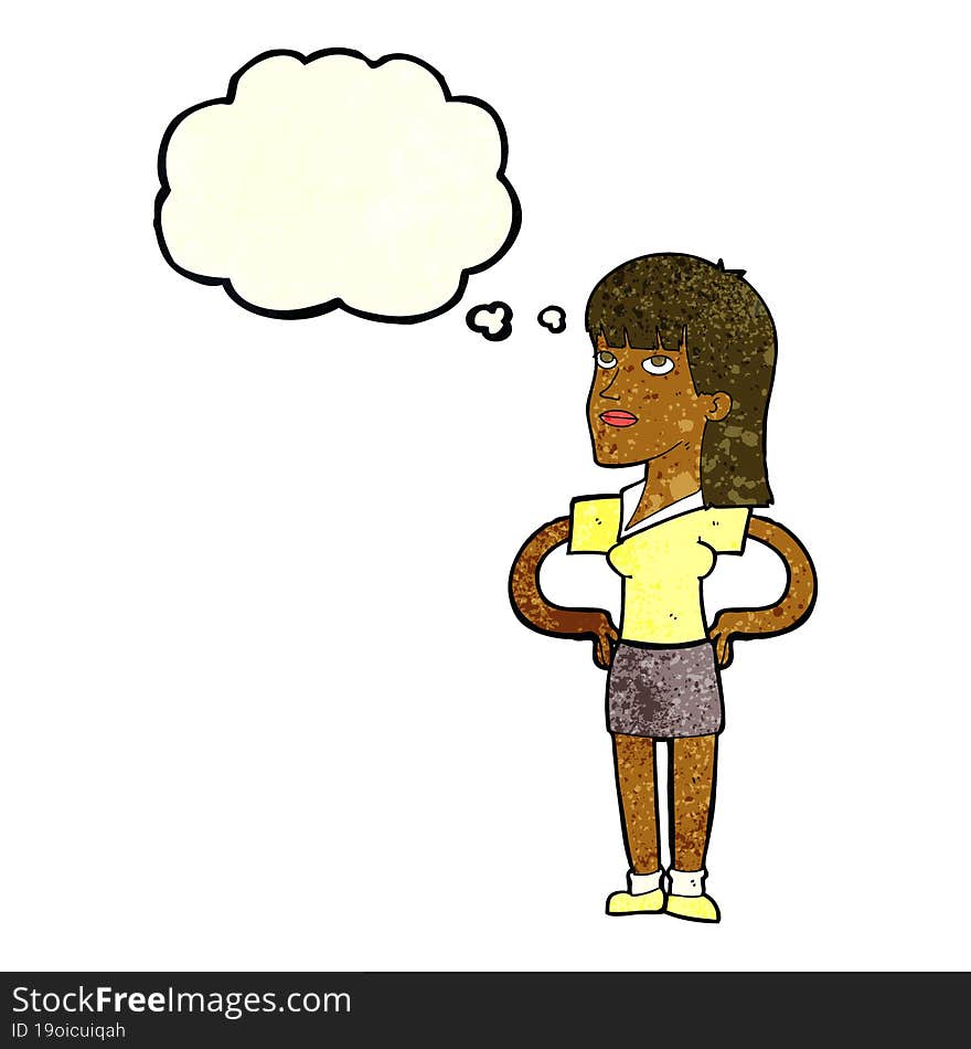 Cartoon Woman With Hands On Hips With Thought Bubble