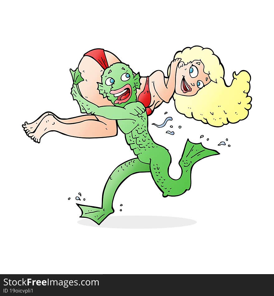 cartoon swamp monster carrying girl in bikini