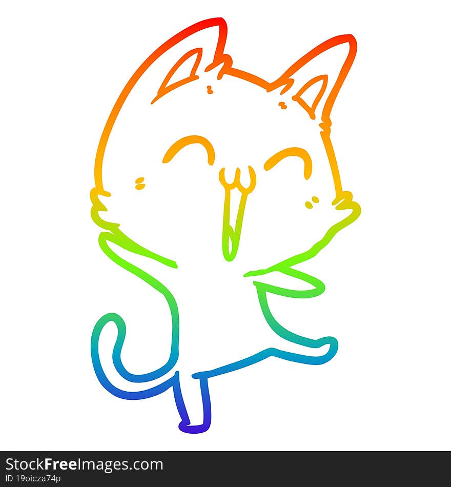 rainbow gradient line drawing happy cartoon cat meowing