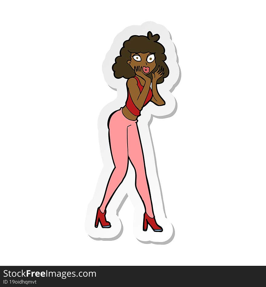 sticker of a cartoon surprised woman