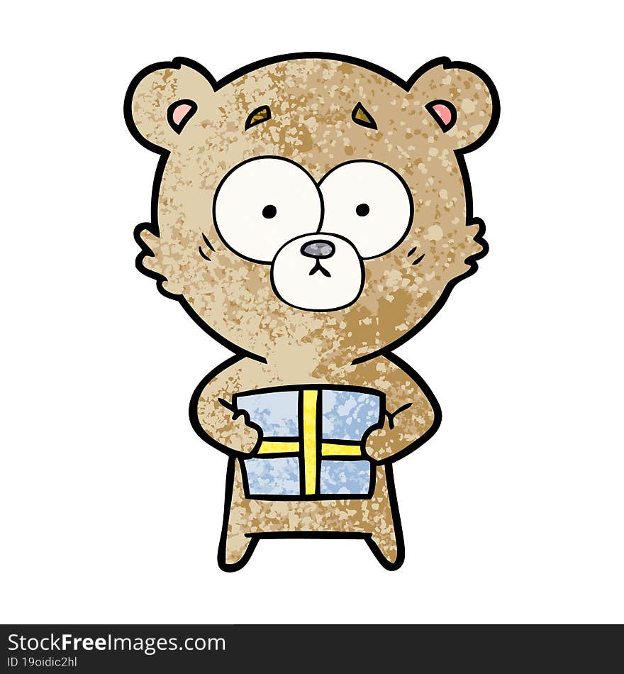 bear cartoon chraracter with present. bear cartoon chraracter with present