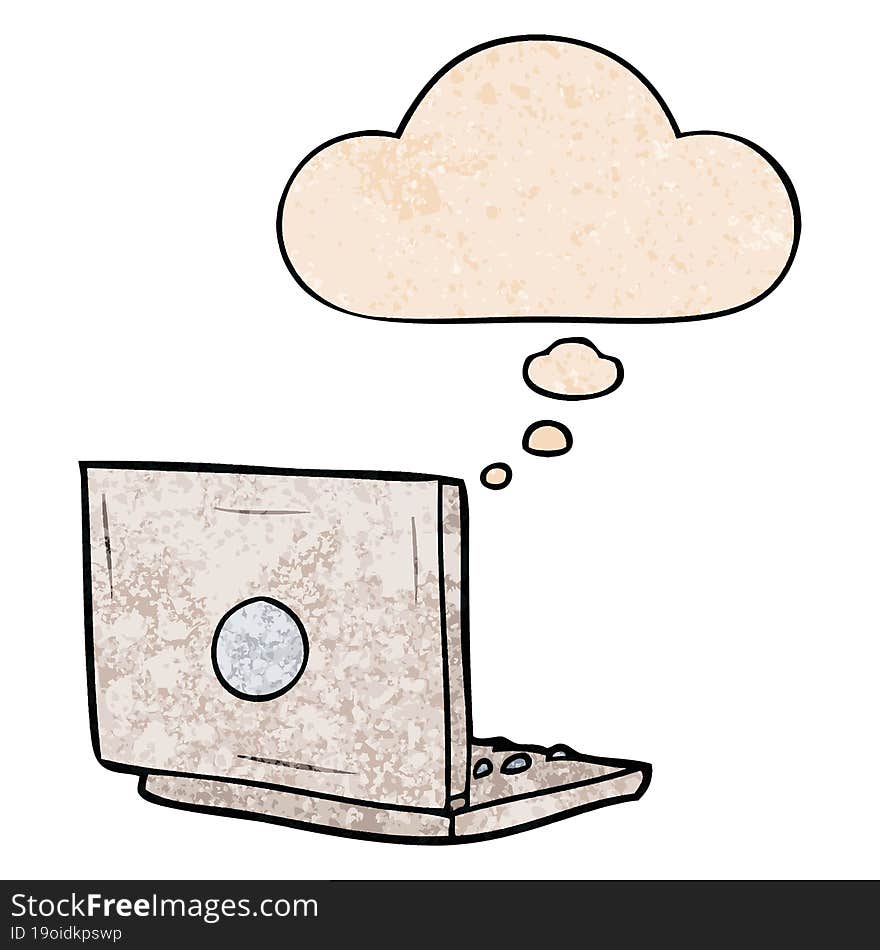 cartoon laptop computer with thought bubble in grunge texture style. cartoon laptop computer with thought bubble in grunge texture style