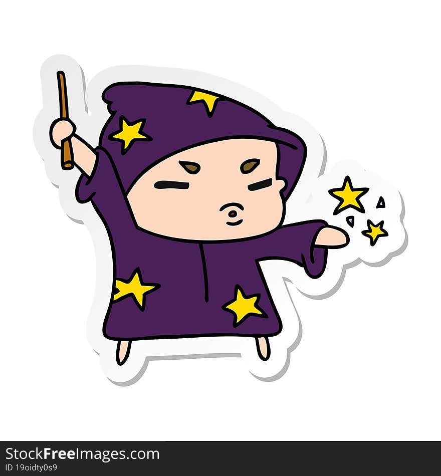 Sticker Cartoon  Cute Kawaii Wizard Child