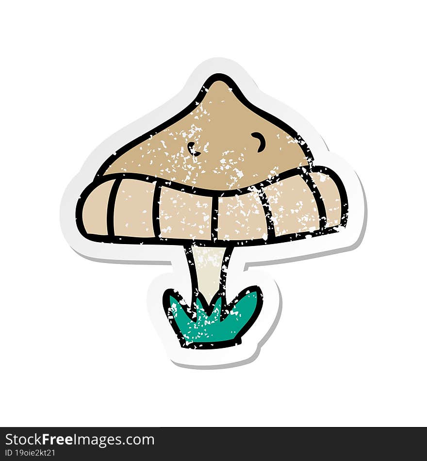 distressed sticker cartoon doodle of a single mushroom