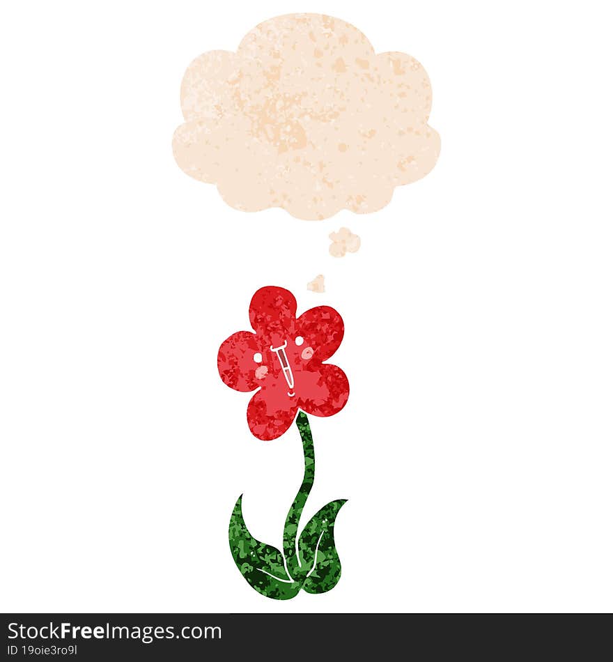 Cartoon Flower And Thought Bubble In Retro Textured Style