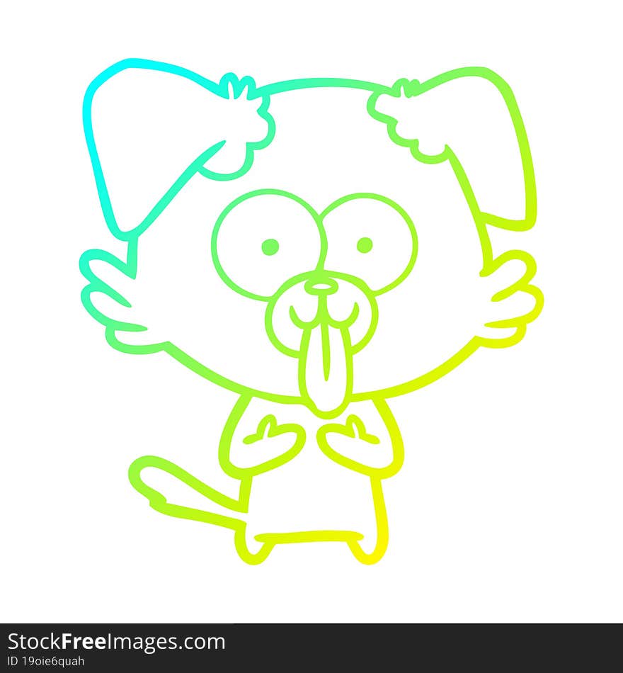 cold gradient line drawing cartoon dog with tongue sticking out