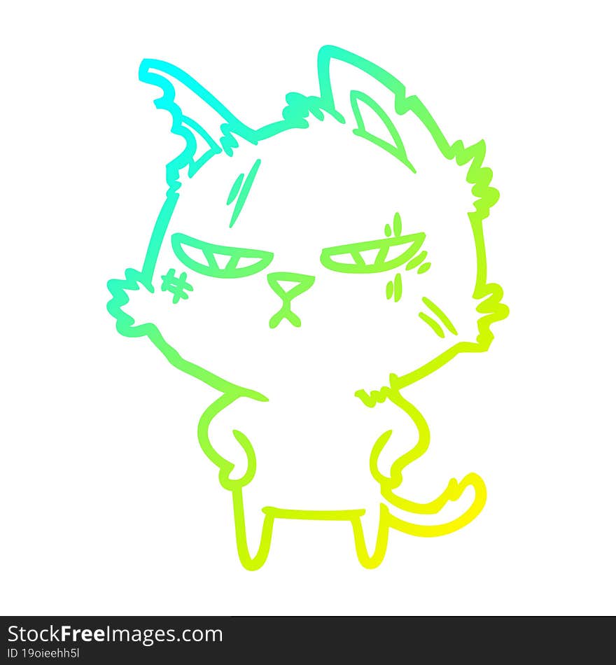 cold gradient line drawing tough cartoon cat