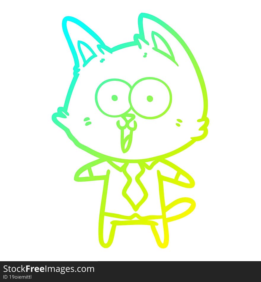 cold gradient line drawing funny cartoon cat wearing shirt and tie