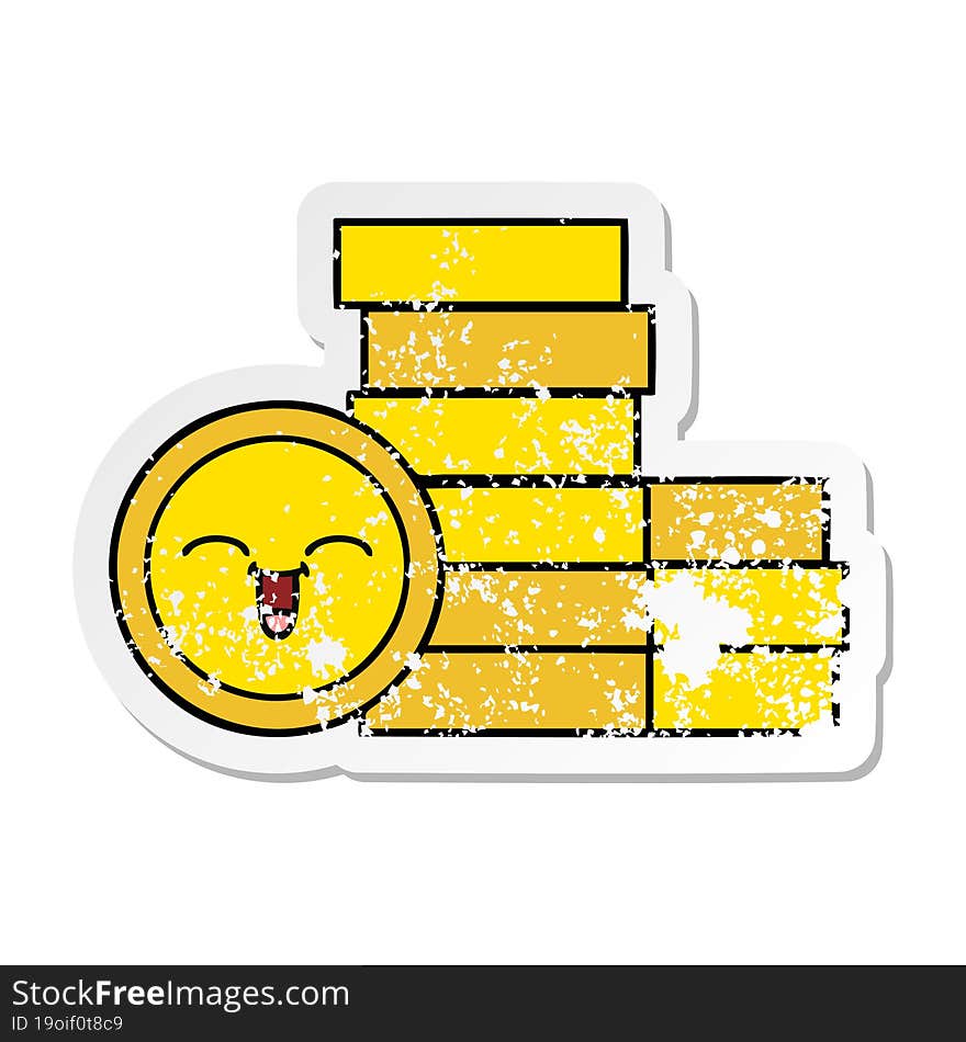 distressed sticker of a cute cartoon coins