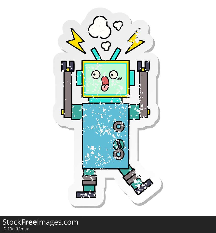 Distressed Sticker Of A Cute Cartoon Robot