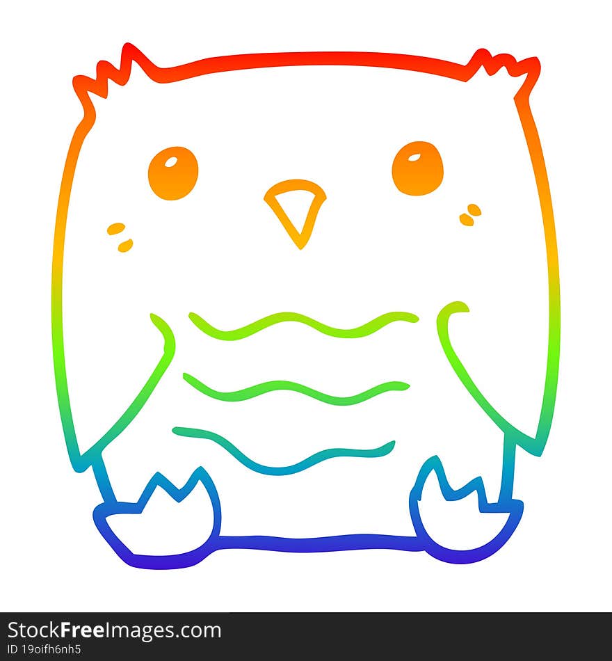 Rainbow Gradient Line Drawing Cartoon Owl