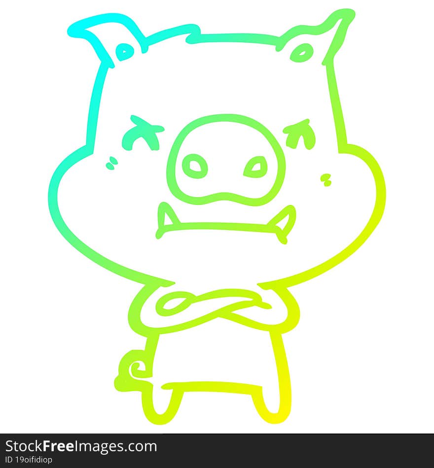 Cold Gradient Line Drawing Angry Cartoon Pig