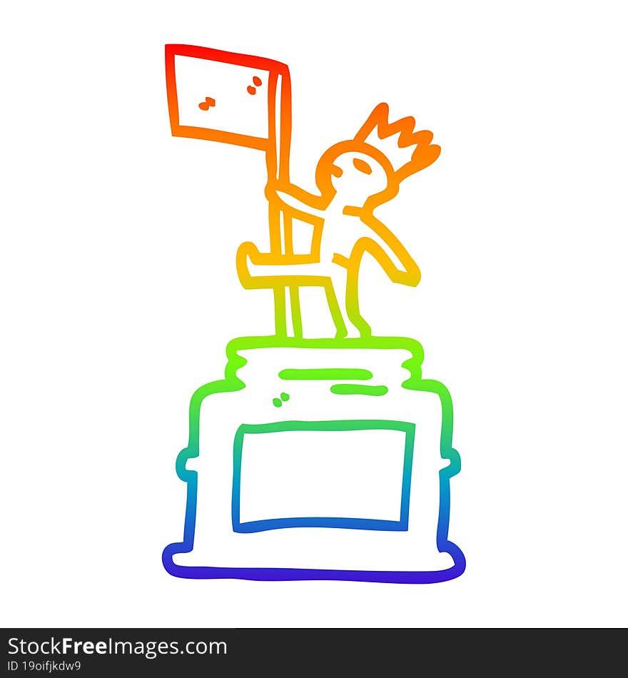 rainbow gradient line drawing of a cartoon monument statue