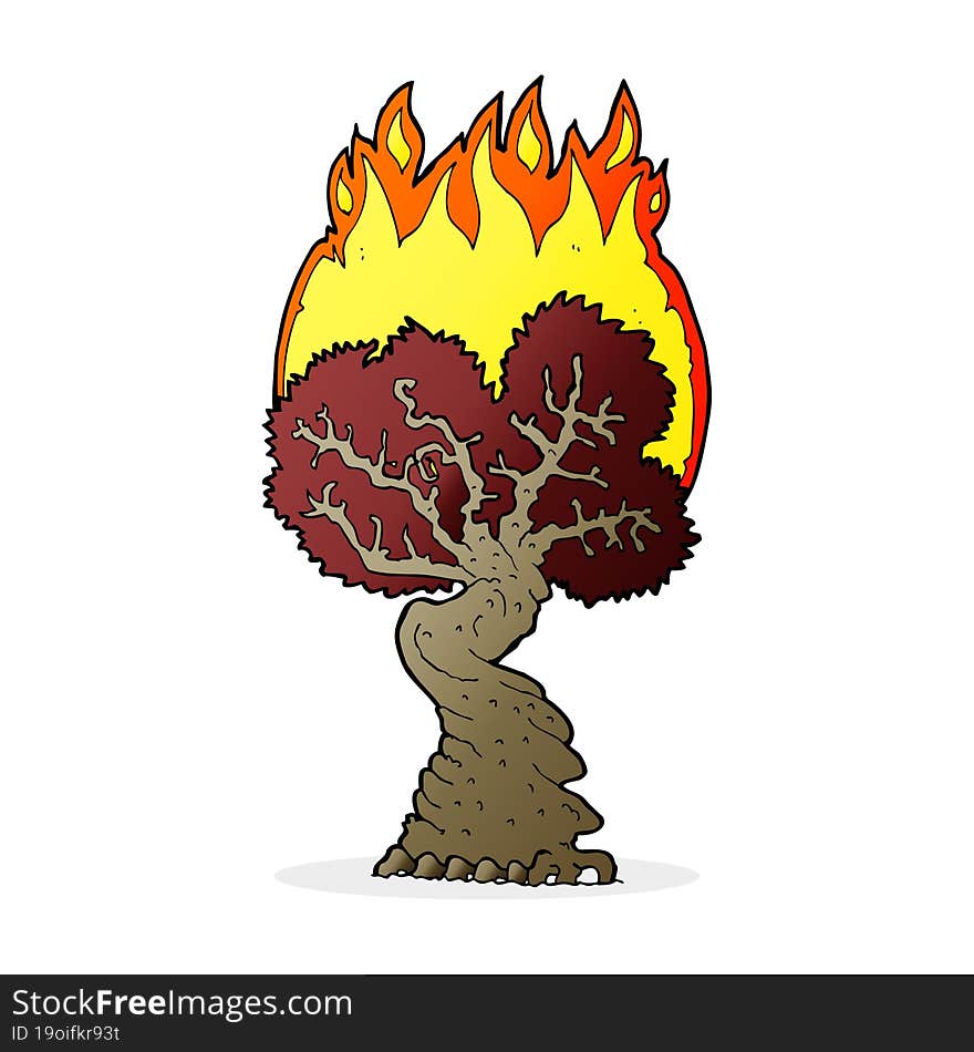 cartoon burning tree