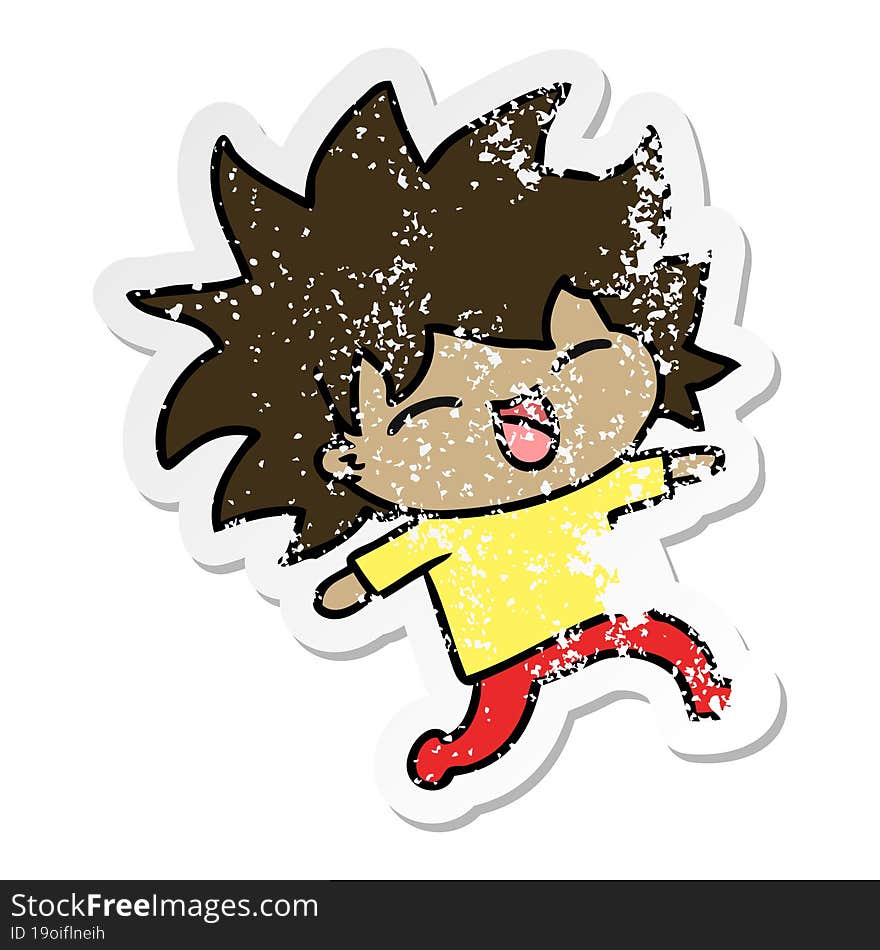 Distressed Sticker Cartoon Of Cute Kawaii Girl