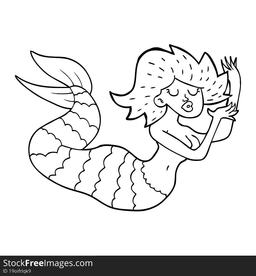 line drawing cartoon woman mermaid