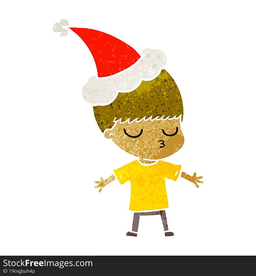 Retro Cartoon Of A Calm Boy Wearing Santa Hat