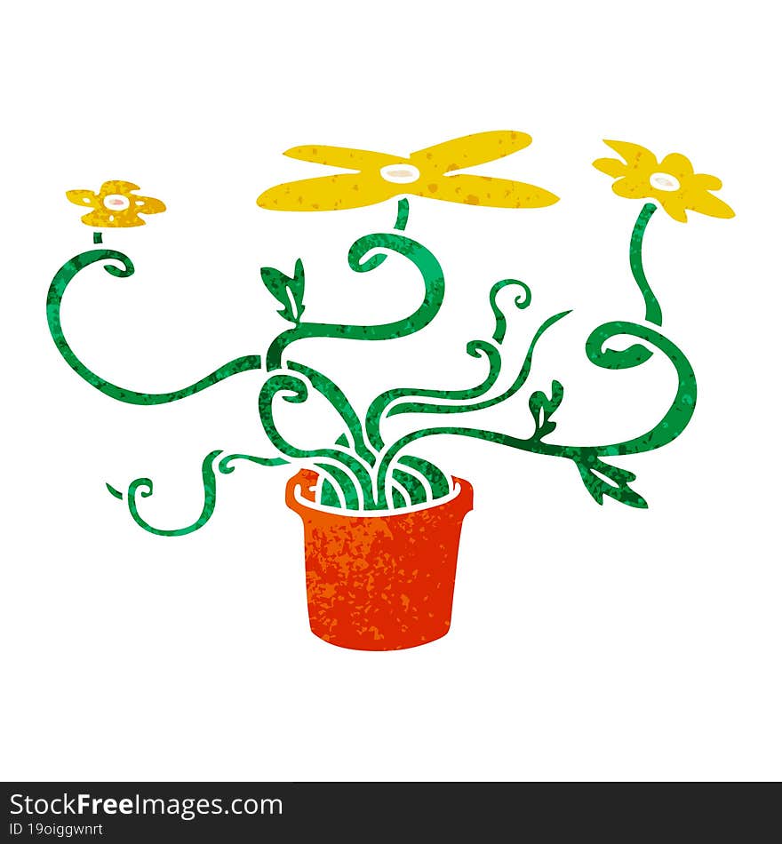 hand drawn retro cartoon doodle of a flower plant