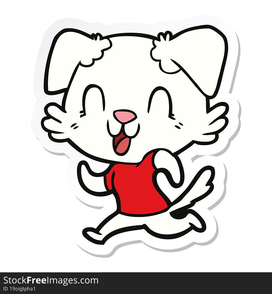 sticker of a laughing cartoon dog jogging