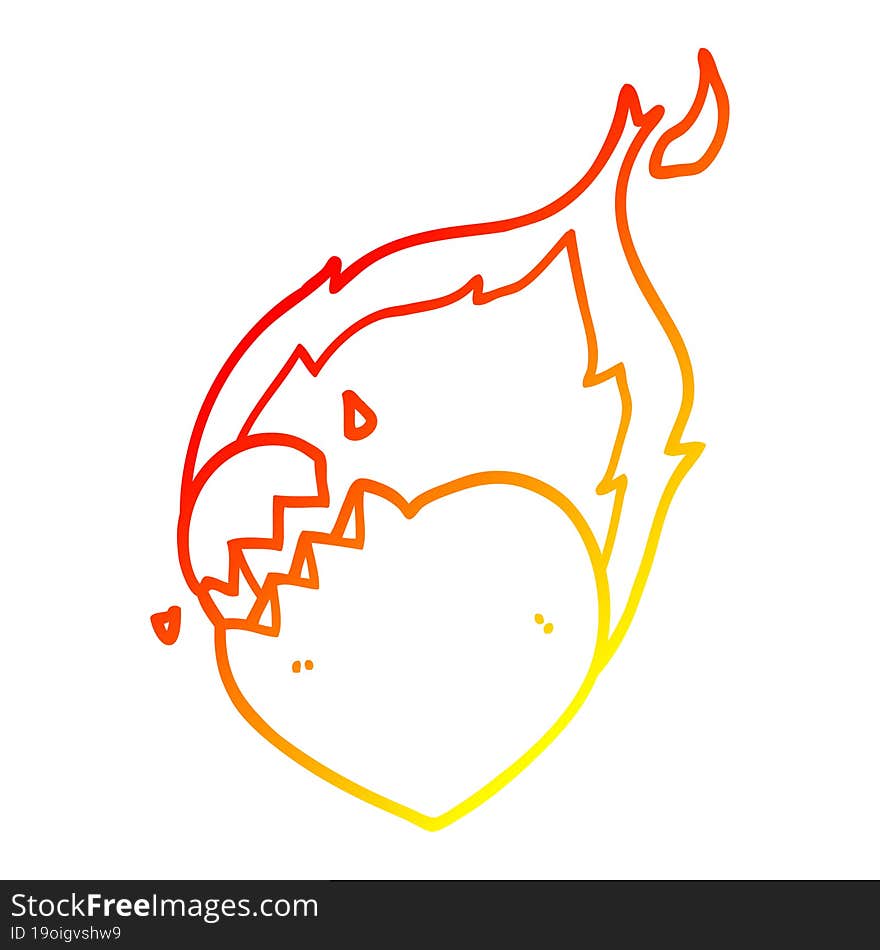 Warm Gradient Line Drawing Cartoon Flaming Heart