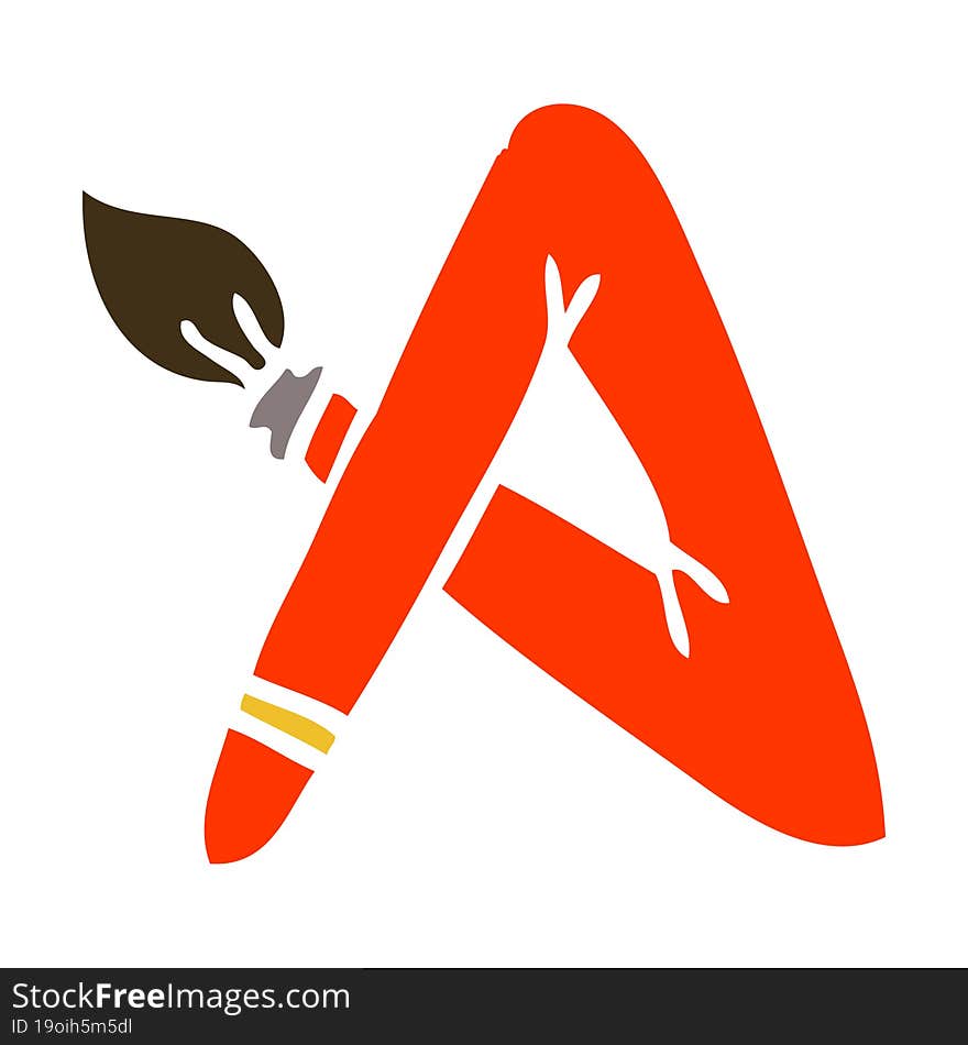 Flat Color Illustration Cartoon Paint Brush Bent Into Letter A