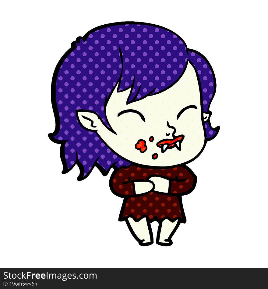 cartoon vampire girl with blood on cheek. cartoon vampire girl with blood on cheek