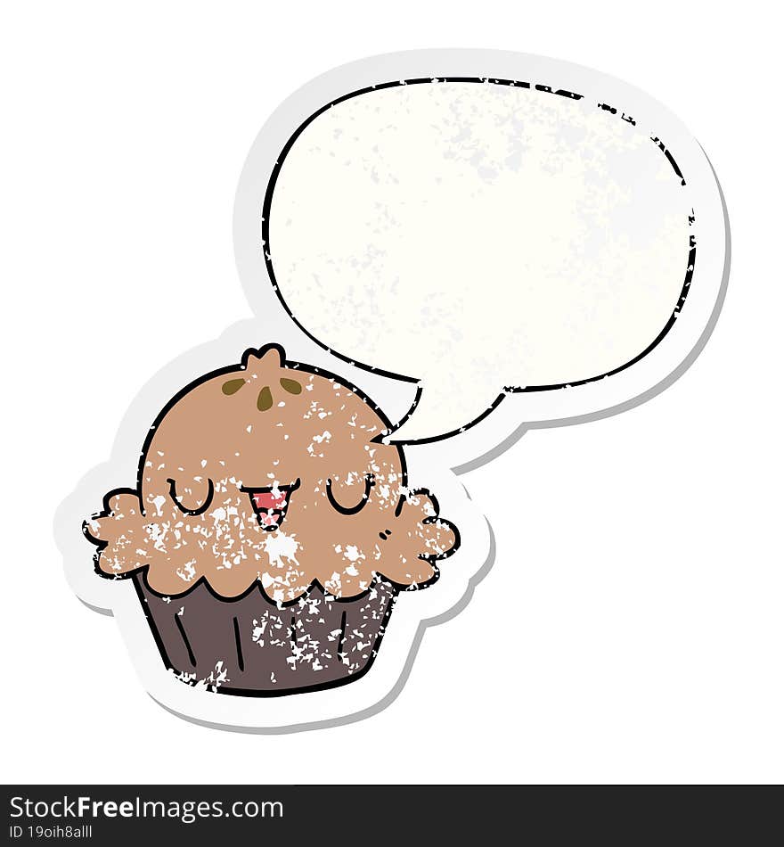 cute cartoon pie and speech bubble distressed sticker