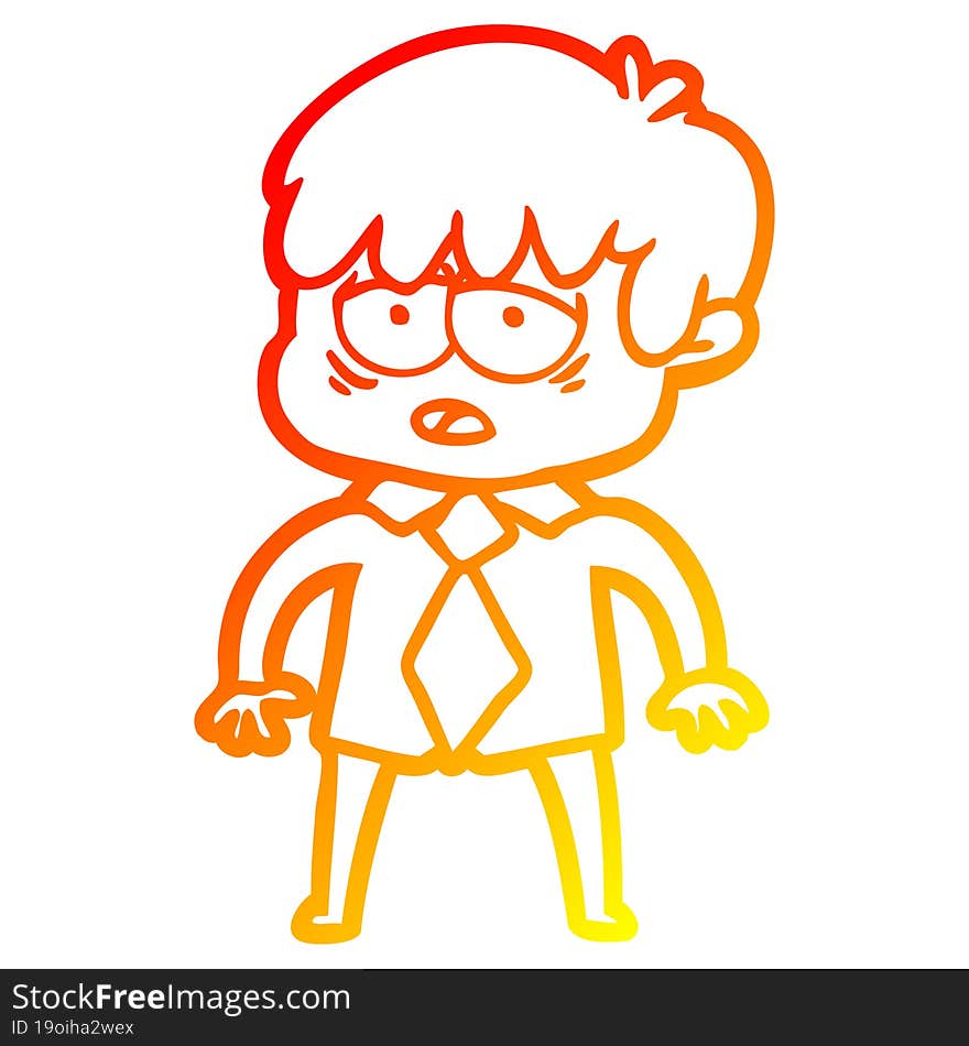 warm gradient line drawing cartoon exhausted boy