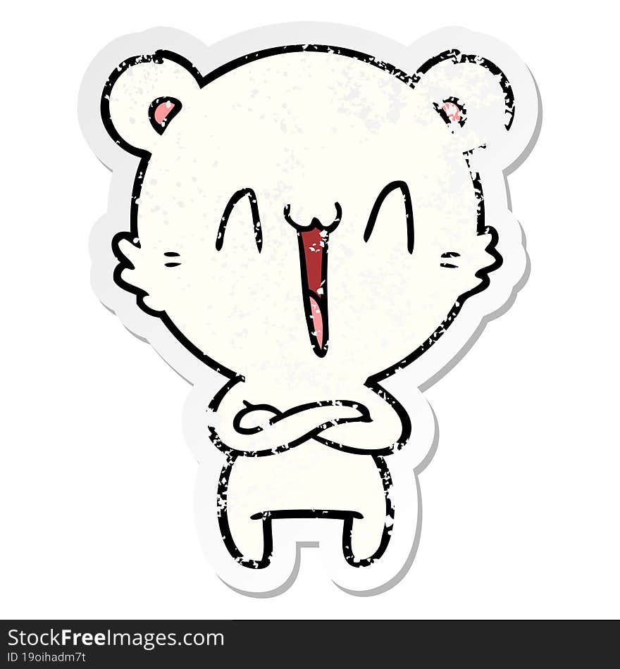 Distressed Sticker Of A Happy Polar Bear Cartoon