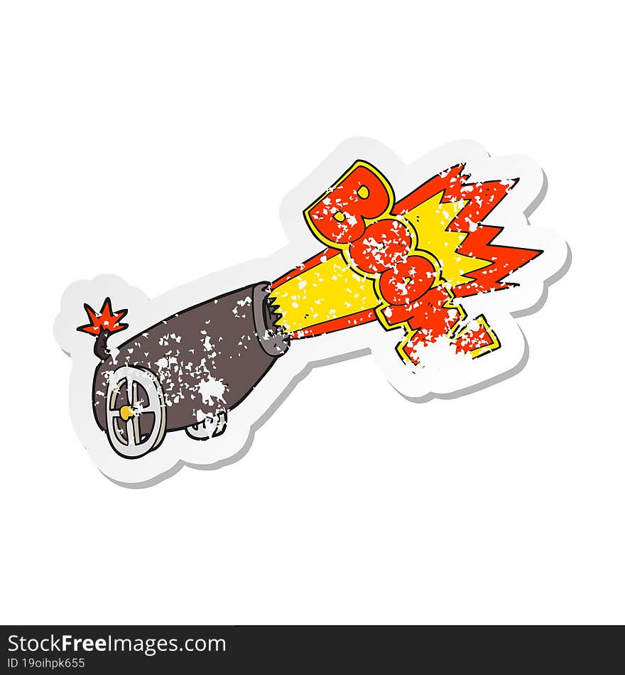 Retro Distressed Sticker Of A Cartoon Cannon Shooting