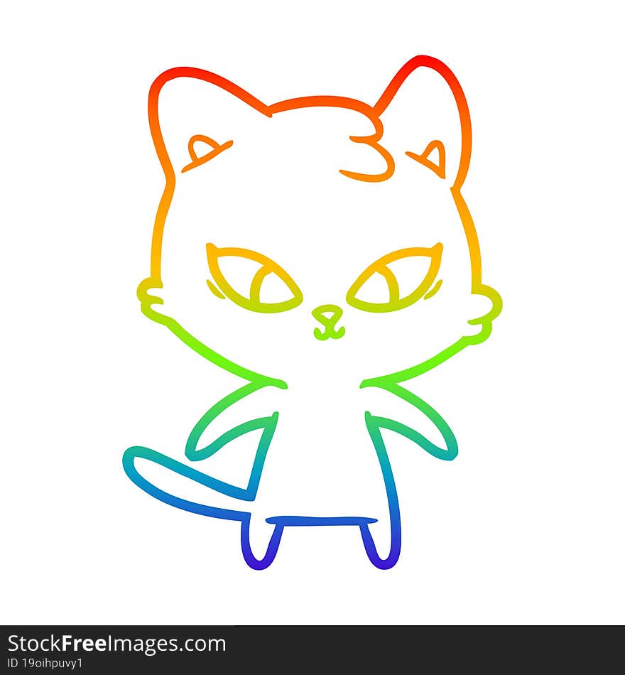 rainbow gradient line drawing of a cute cartoon cat