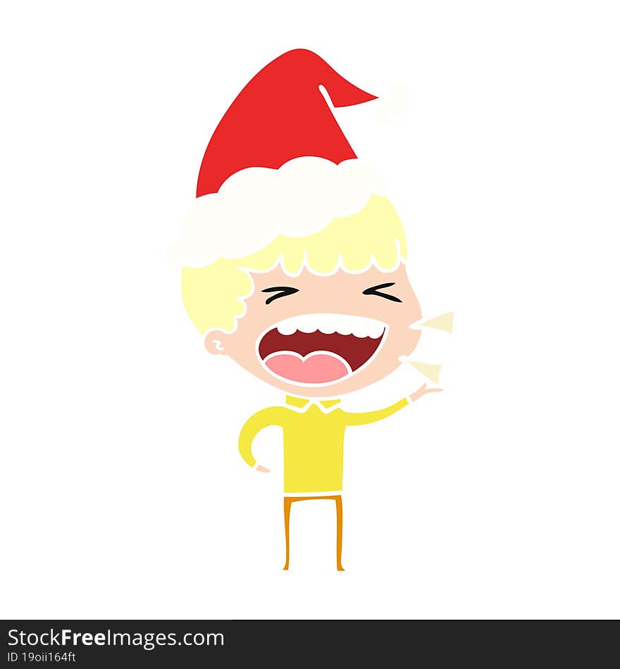 flat color illustration of a laughing man wearing santa hat