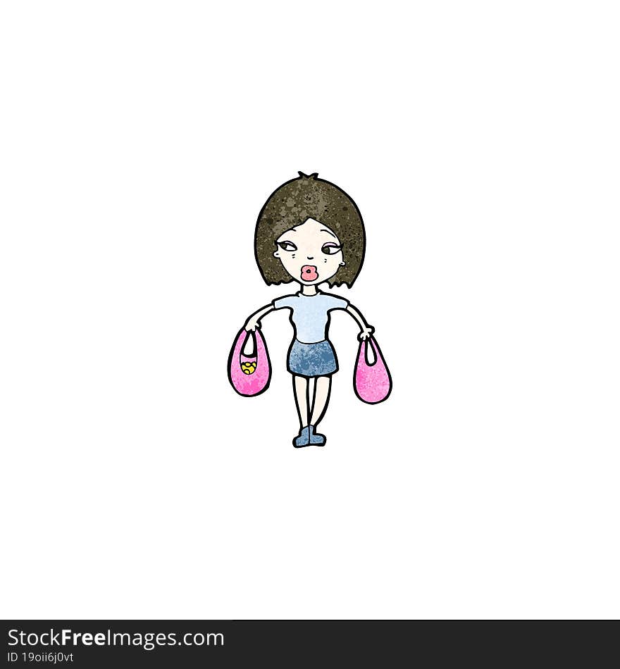 cartoon woman with shopping bags