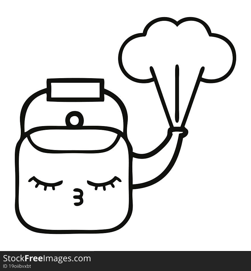 line drawing cartoon steaming kettle