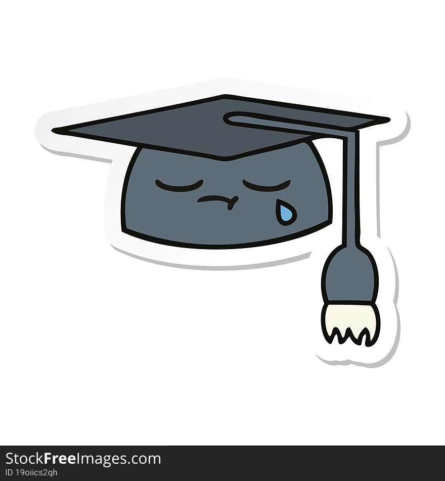 sticker of a cute cartoon graduation hat