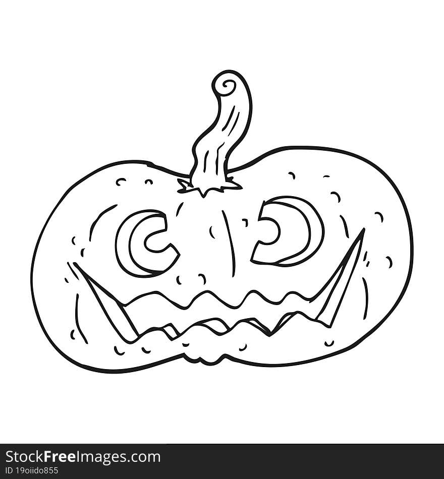 freehand drawn black and white cartoon halloween pumpkin