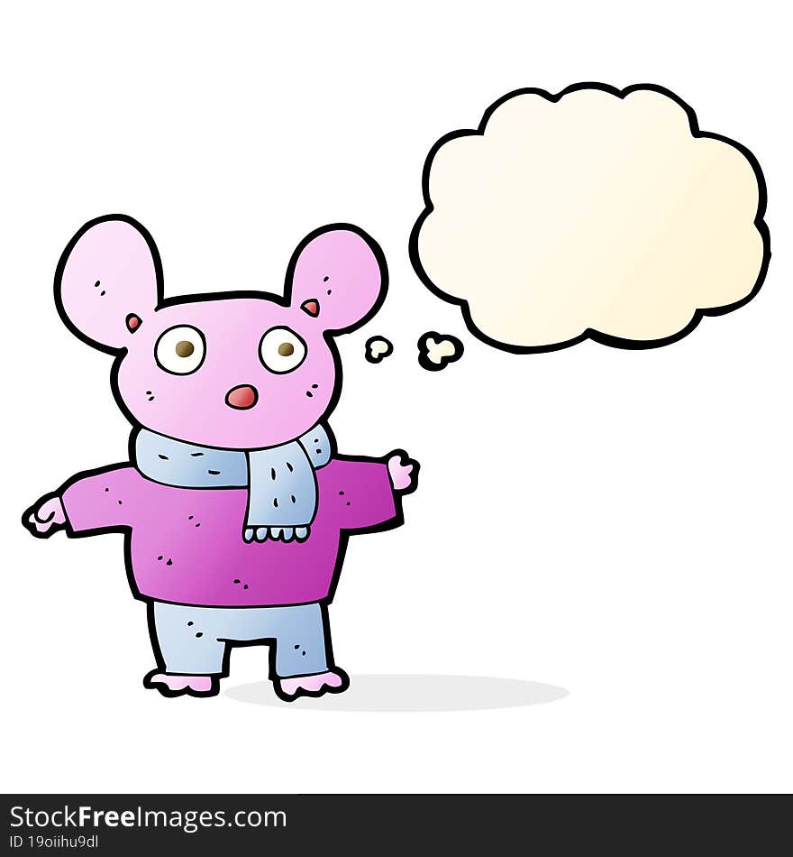 Cartoon Mouse In Clothes With Thought Bubble