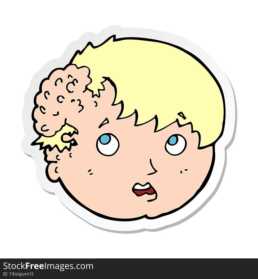 sticker of a cartoon boy with ugly growth on head