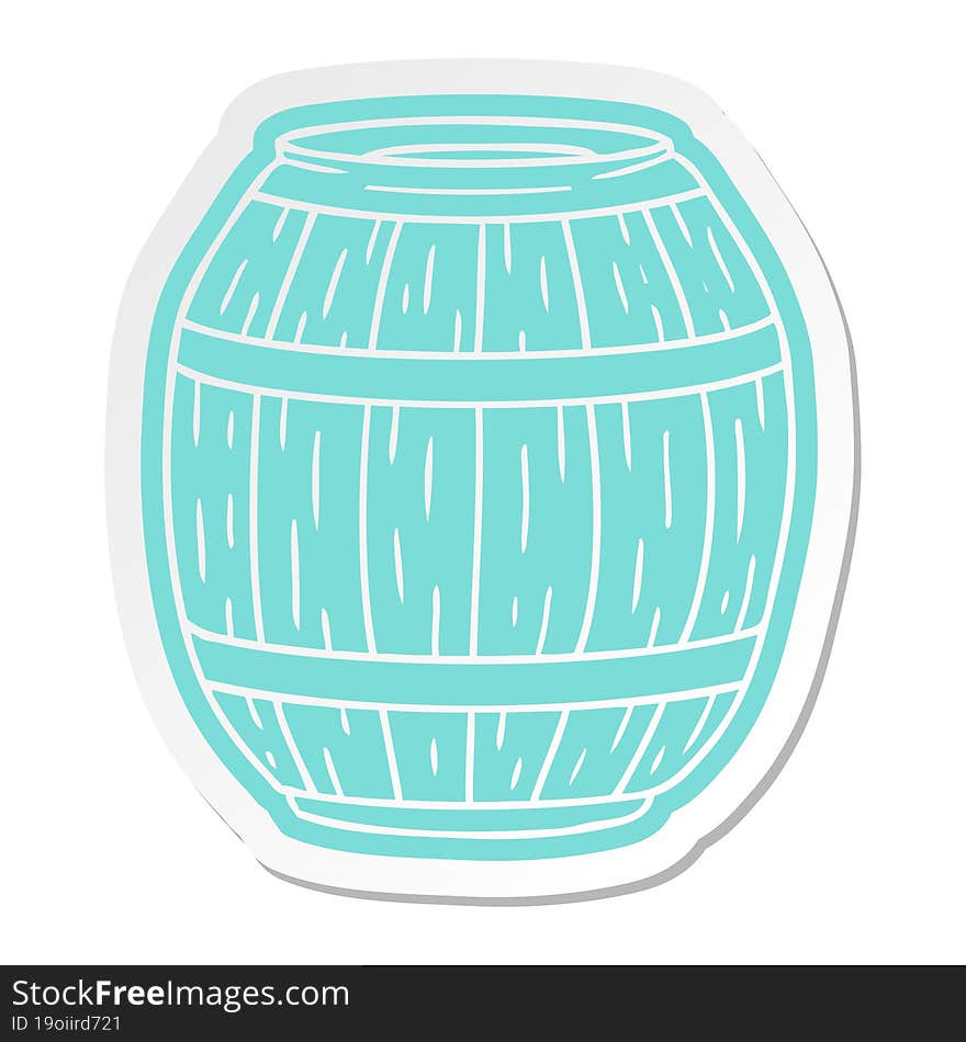 Cartoon Sticker Of A Wooden Barrel